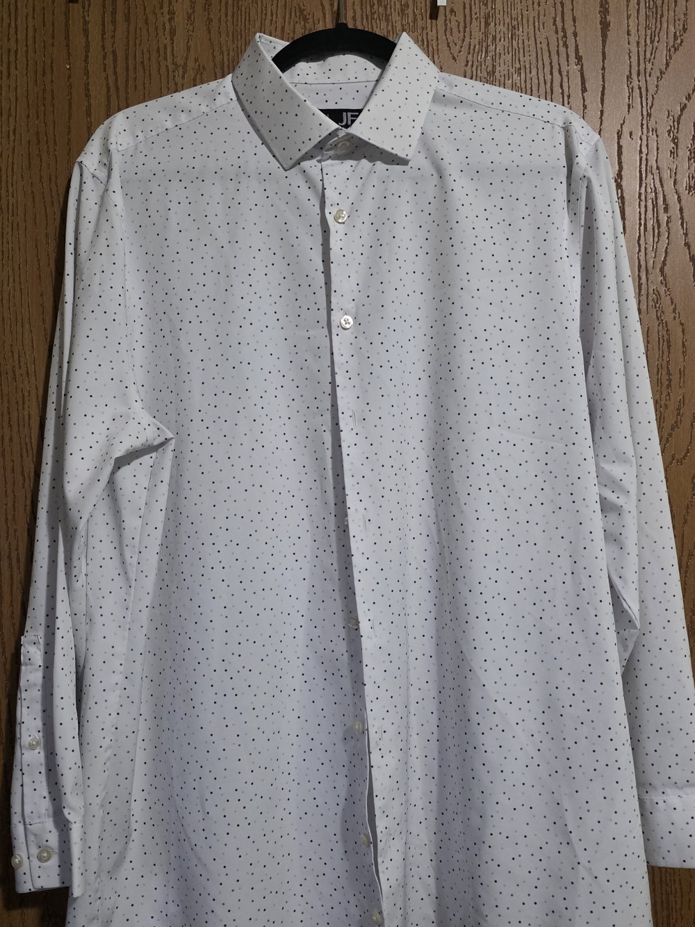 jf j.ferrar White Dress Shirt with Navy Micro Dot Print